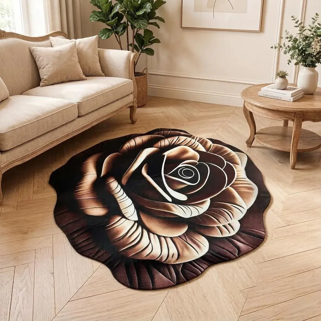 Tappeto con motivo visivo 3D a forma di rosa, per soggiorno, camera da letto, antiscivolo, pratico, creativo, tappetino da pavimento, moderno, decorativo, riutilizzabile
