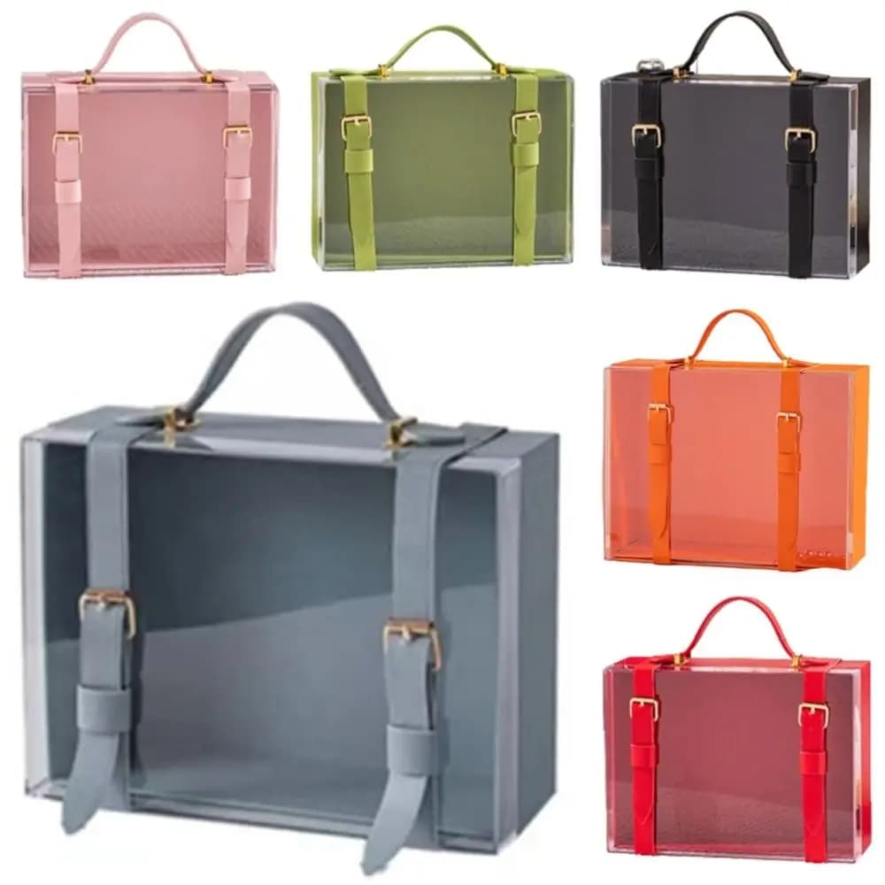 Confezione regalo trasparente di lusso leggera Finestre visibili in acrilico Scatola per imballaggio di caramelle nuziali Multi colore con custodia con manico