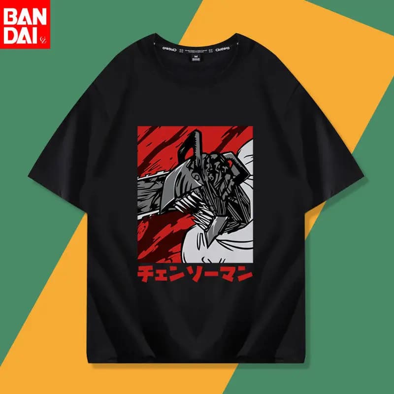 T-shirt Manga Chainsaw Man Denji Hybrid Form Rossa Nera 2026 Estiva Oversize Streetwear Anime con Grafica per Uomo Donna