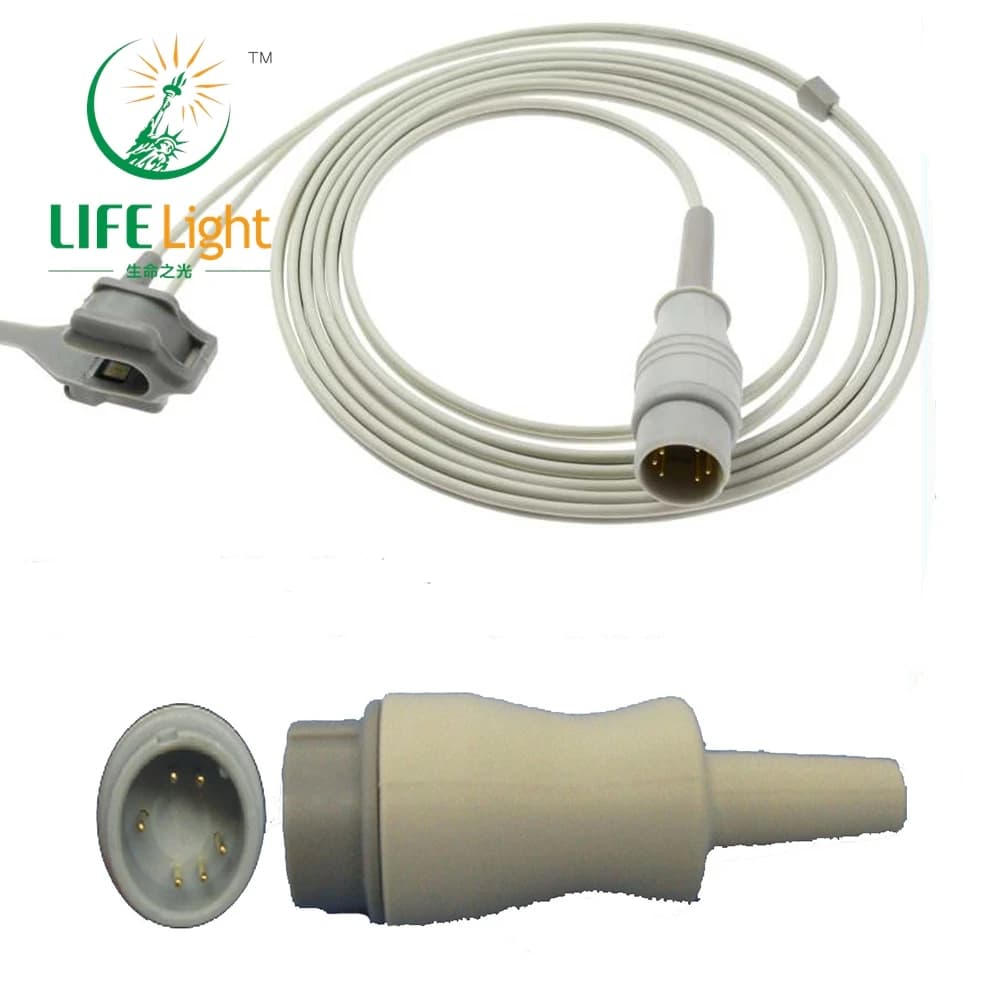 Compatible with the China Zoncare 6 pin digital monitor. Reusable Oxygen Connector with Spo2 Probe Sensor, Spo2 Cable for Pulsoxmeter