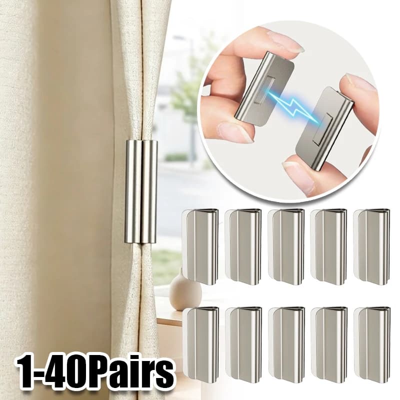 Clip Magnetiche Oscuranti per Tende da Casa e Dormitorio, Senza Foratura, Senza Cuciture, Fermagli Blocca Luce per Tende da Finestra