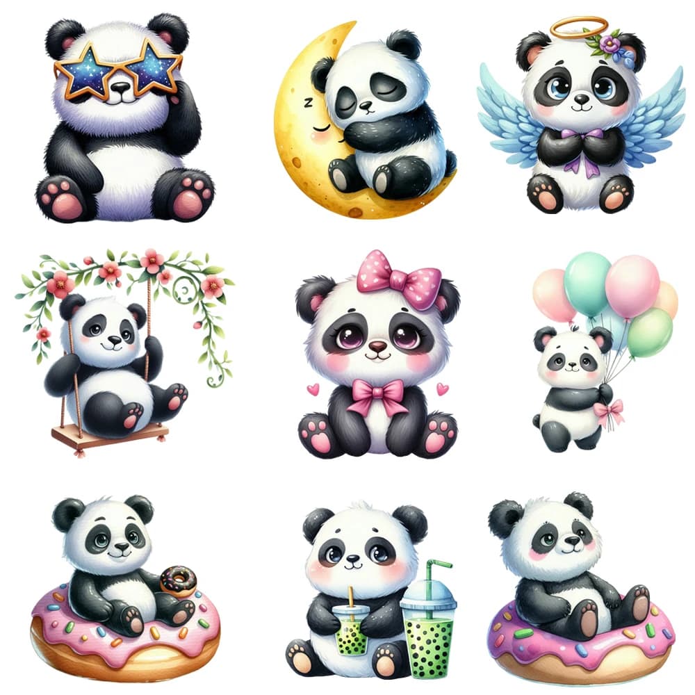 15 cm Bambini Cartoon Fiore Luna Panda Animale Ferro su DTF Adesivo per trasferimento di calore T-shirt fai da te Ferro su toppe per trasferimento Stampa decalcomanie