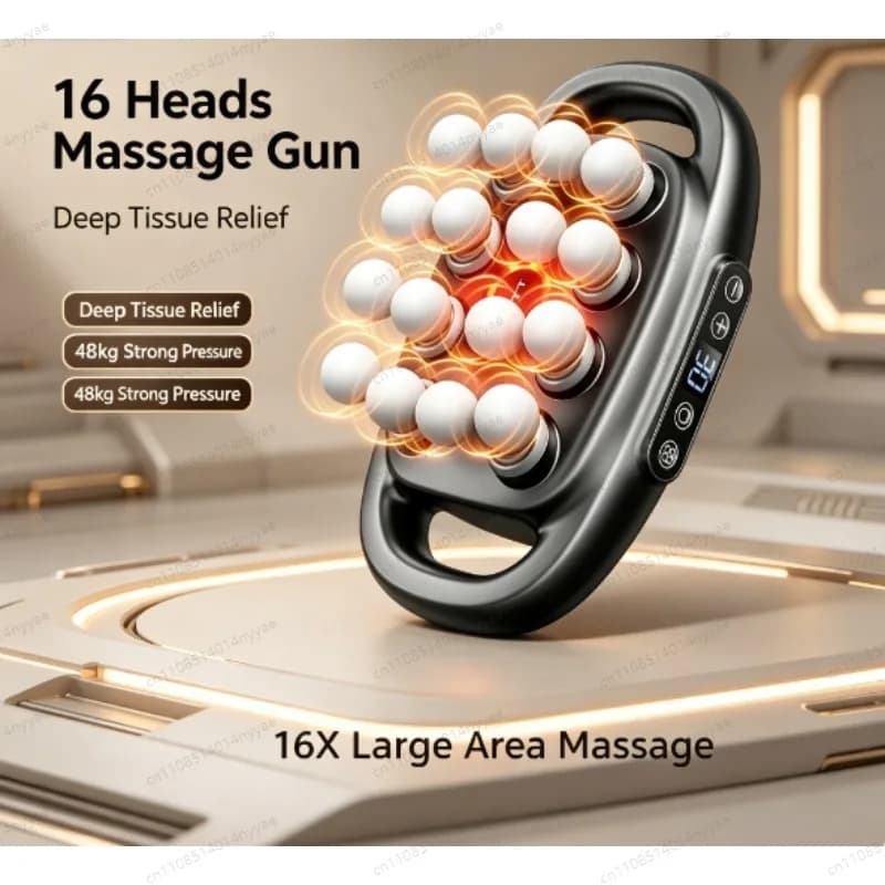 16-Head Fascia Massage Gun | Powerful Deep Tissue Muscle Relaxation Tool for Back, Legs & Full Body, 30-Level Adjustable