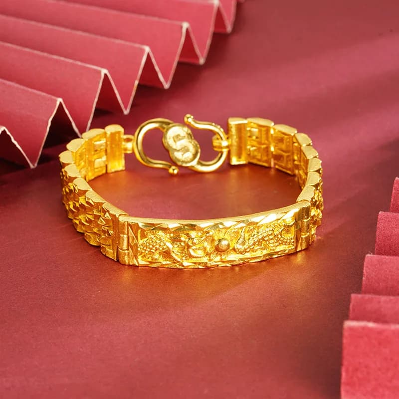Luxury 24K 9999 Gold Real Gold Dragon Brand Men's Bracelet with Large Chain for Watch with Dragon Pattern