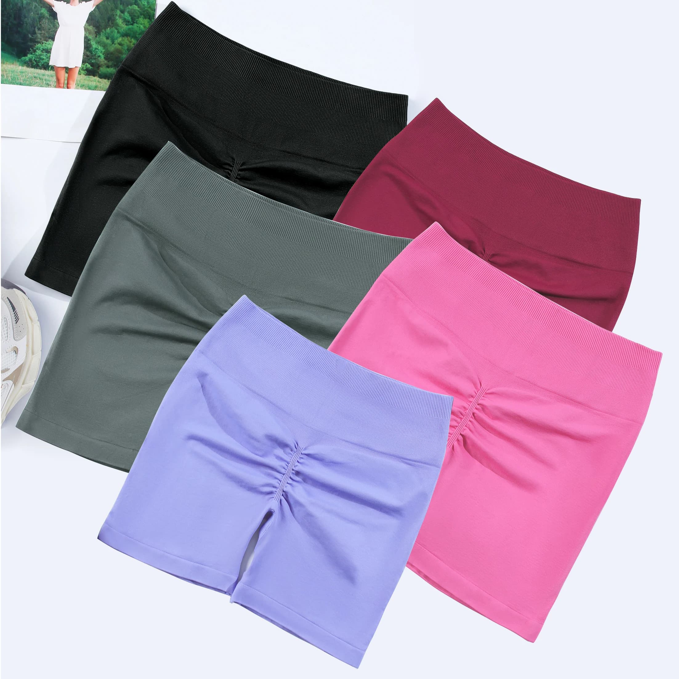 Pantaloncini Sportivi Senza Cuciture da Donna, Shorts Yoga a Tre Strati con Effetto Push-Up, Leggings Fitness con Controllo Pancia, Pantaloncini Slim da Yoga
