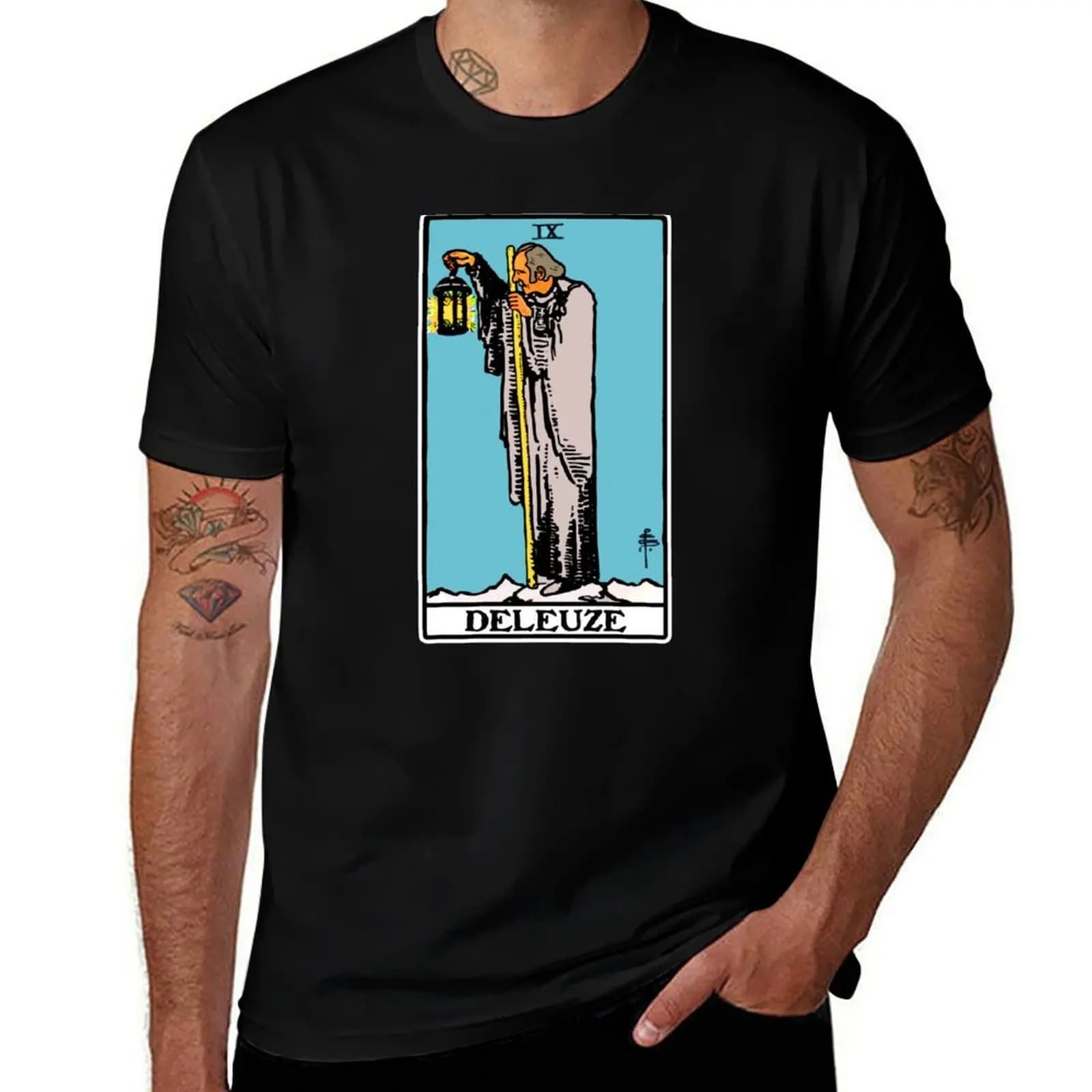 Deleuze as the Hermit Tarot Card T-Shirt Work Style Casual T-Shirt