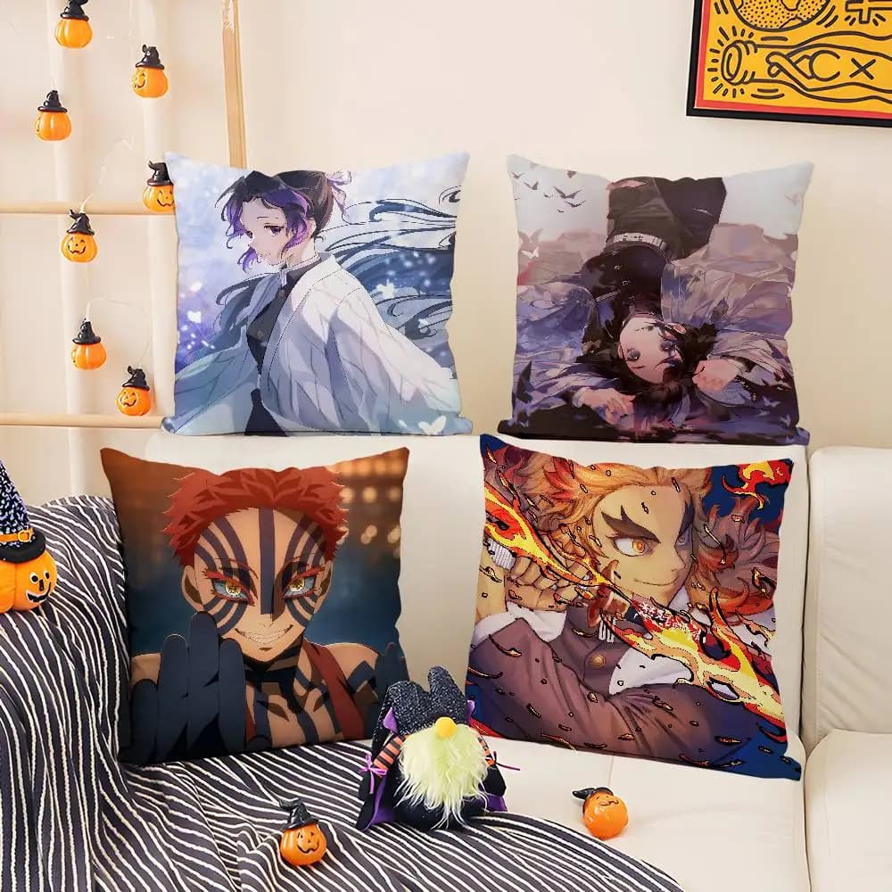 Demon Slayer Entertainment District Arc Anime Plush Pillow Cover Soft Short Plush Cushion Cover For Sofa Decor Gift