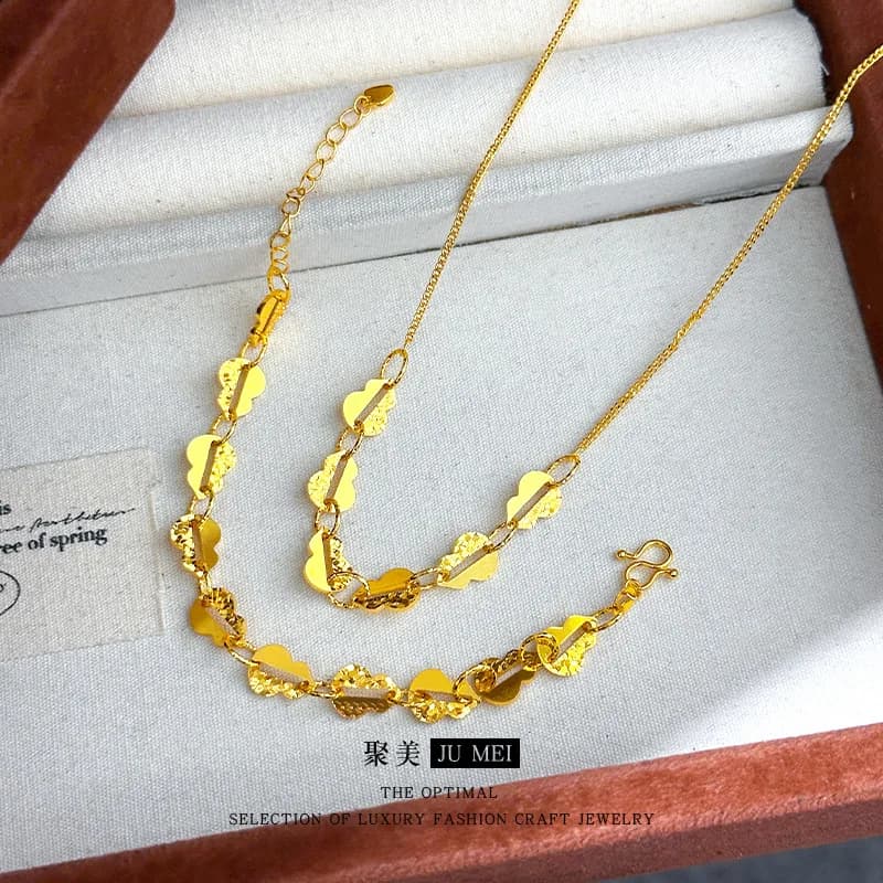 Industry 9999 Bracelet with real gold necklace 24K gold with broken ice lifting plate Bracelet with Fulu Super Flash necklace