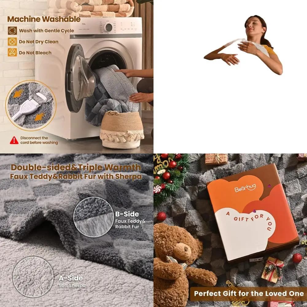 Coperta elettrica Sherpa in pelliccia sintetica grigia a grandezza naturale 77x84, 10 livelli di calore, spegnimento automatico 1-12 ore, certificata ETL, lavabile in lavatrice, Gi