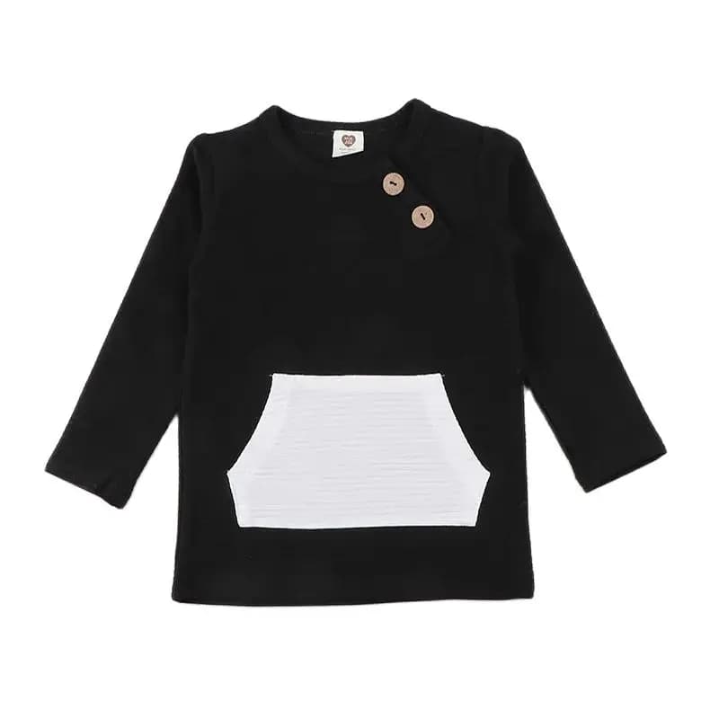 Top KDS T-Shirt Long Sleeves Elegant Outfit Winter Ribbed Contrast Pocket Boy Girls Clothes Autumn and Winter Children T-Shirt