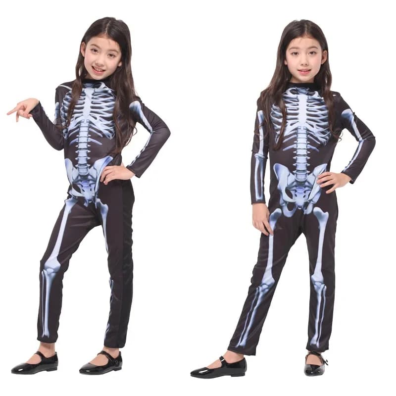 Halloween Skeleton Unisex Costume Long Sleeve Patchwork Bat Skeleton Pattern Black Yarn Dress Carnival Party