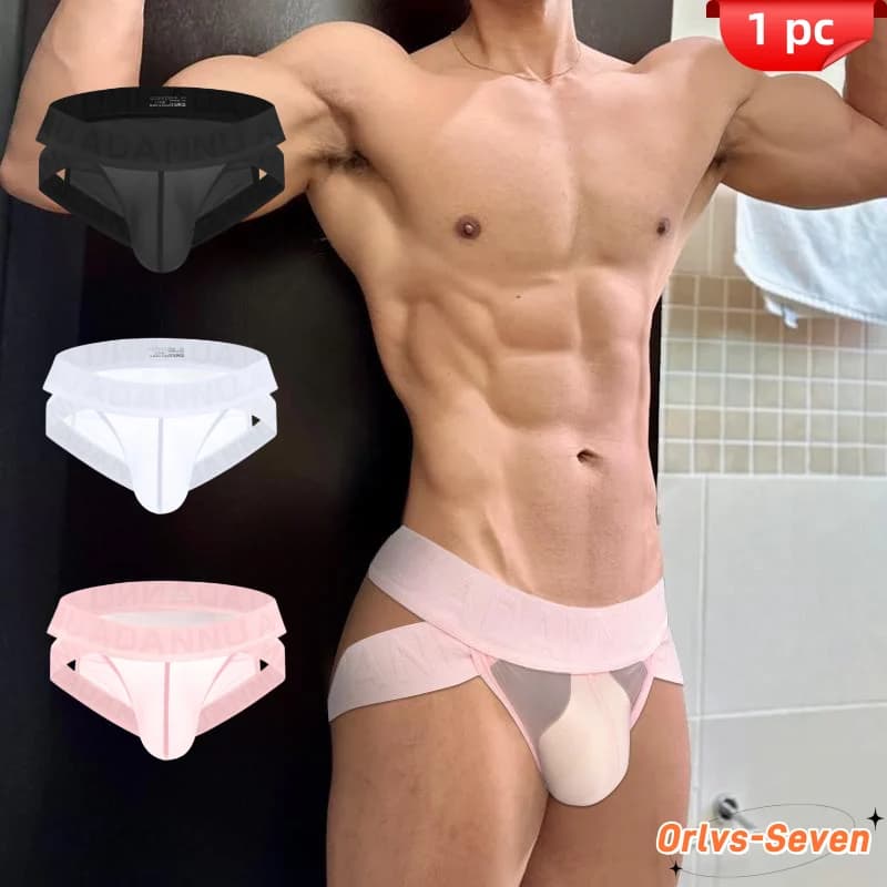 1PC pantaloni a triangolo incrociato sexy da uomo trasparente a vita bassa moda uomo intimo sospensorio Sissy borsa convessa traspirante biancheria intima