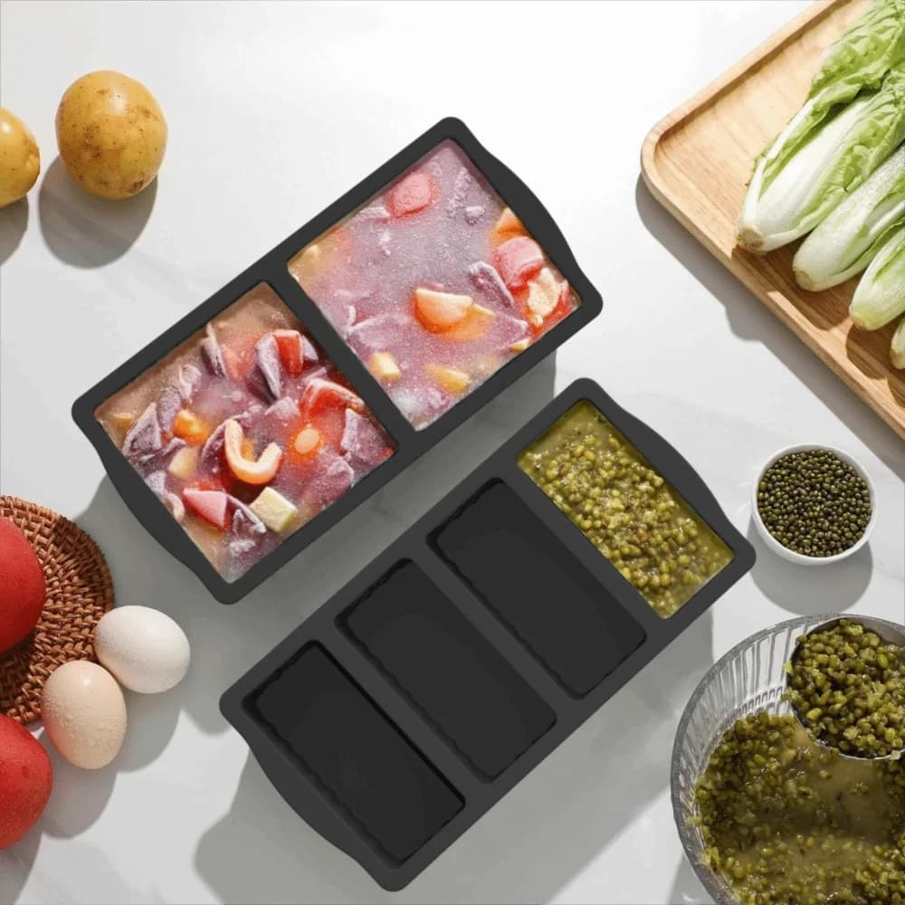 Nuovo Stampo in Silicone per Congelatore a 2/4 Scomparti, Contenitore Riutilizzabile per Alimenti Refrigerati, Vassoio Portatile con Coperchio per Preparazione Pasti