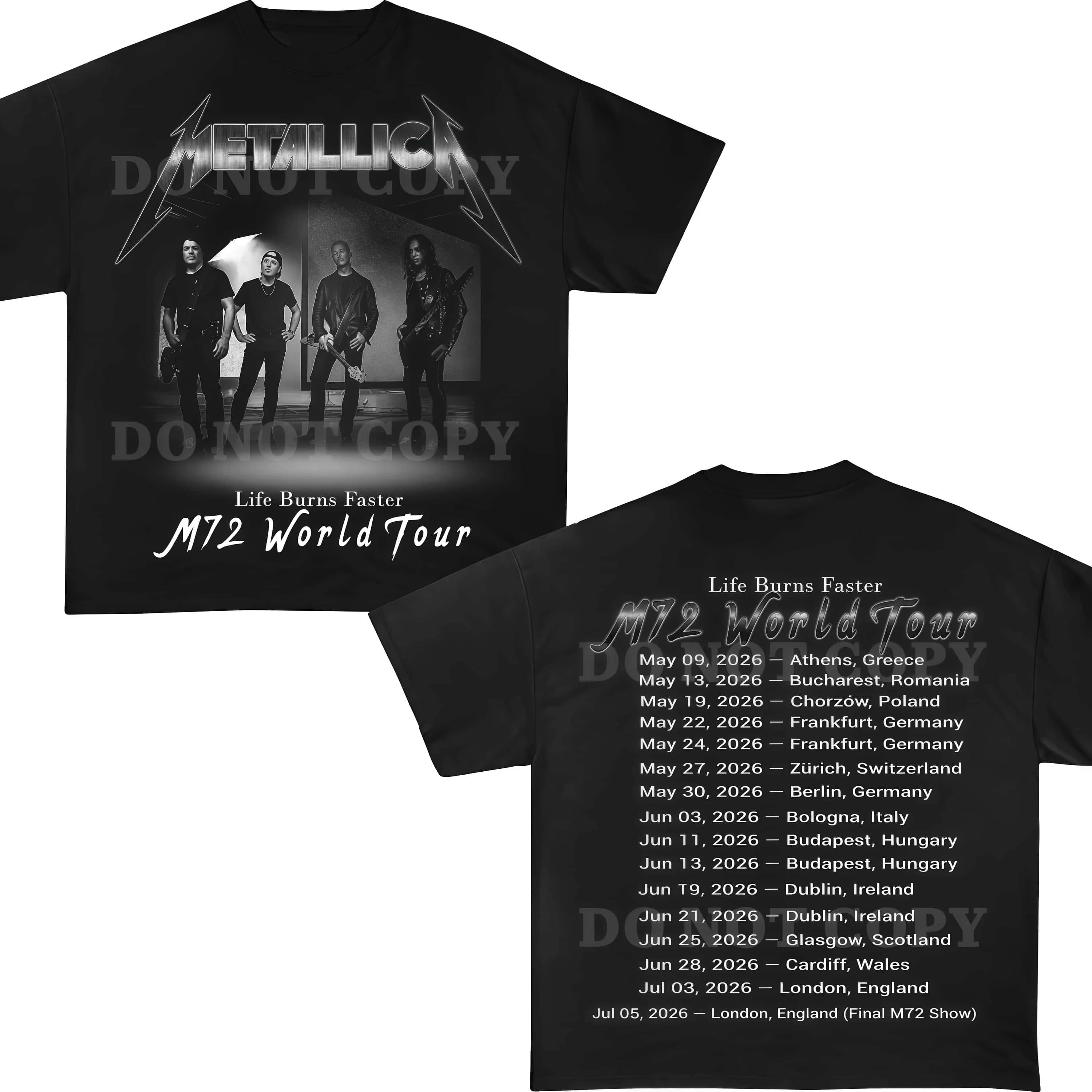 Rock Metallica M72 World Tour 2026 Graphic T-Shirt 2026 Summer New Men Women 100_Cotton Street Wear Y2K Oversized T-shirt