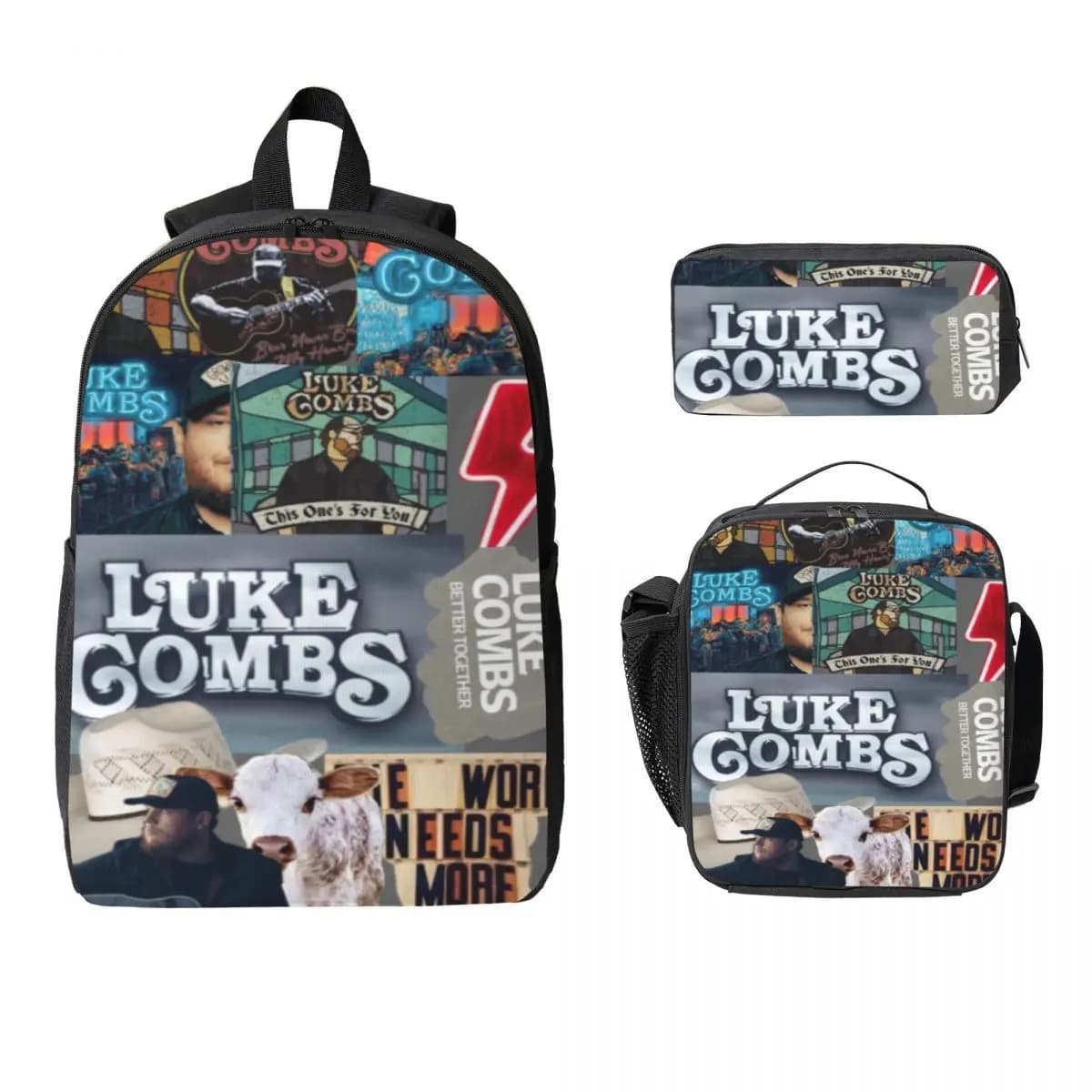 3Pcs Lukes Combs Tour 2026 Backpack Set for Girls Boys Pencil Boxes Bookbag Sets with Lunch Box For School Students Daypack