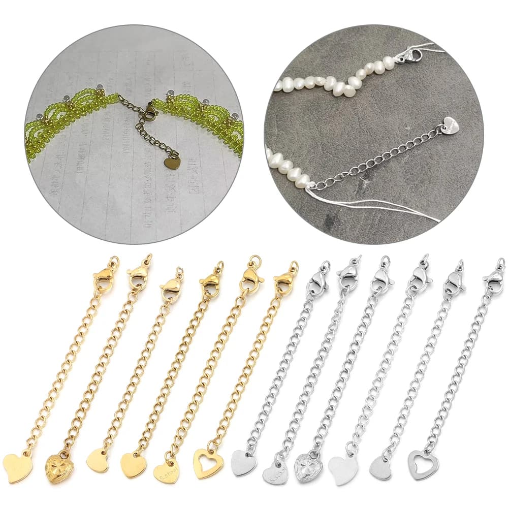 5-10pcs/lot 7cm Stainless Steel Extended Chain Lobster Clasps Tail Chain For Jewelry Making DIY Necklace Bracelet Accessories