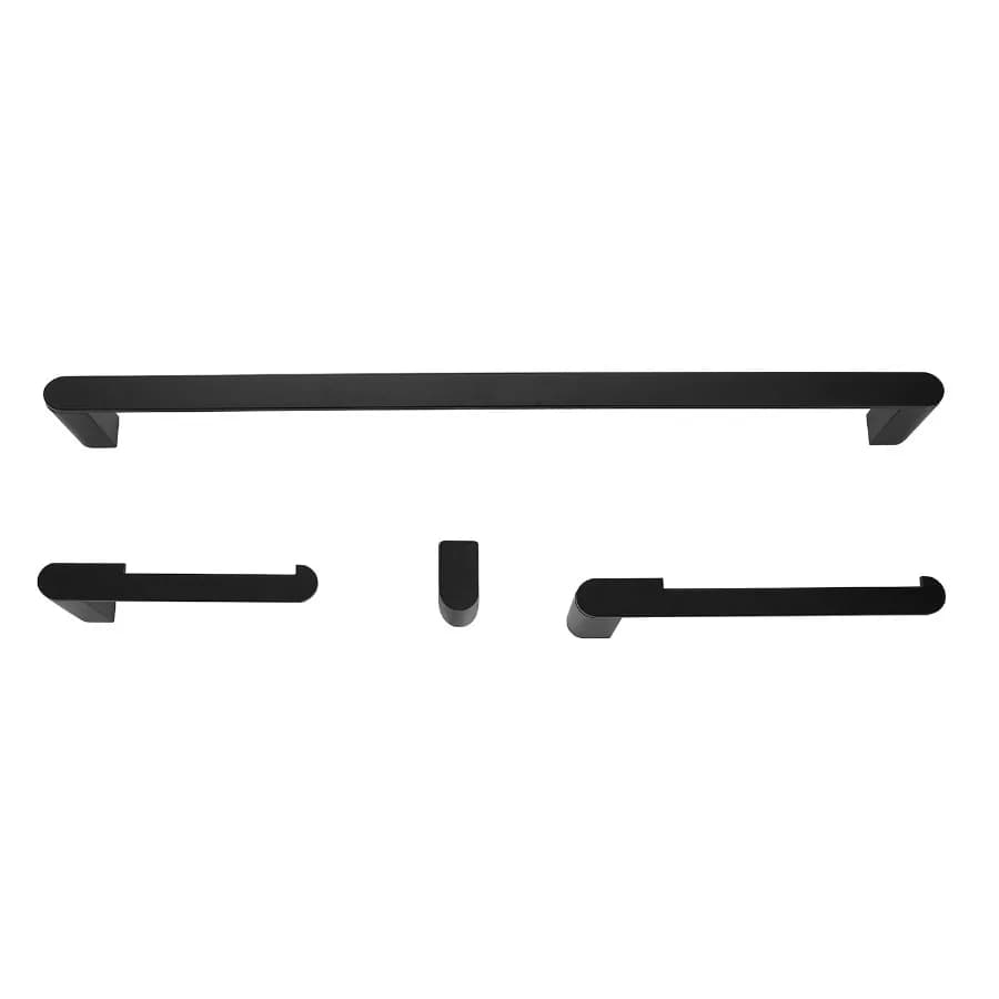 4-Piece Matte Black Bathroom Hardware Kit Towel Bar Toilet Paper Holder Towel Ring Robe Hook 1-Pack