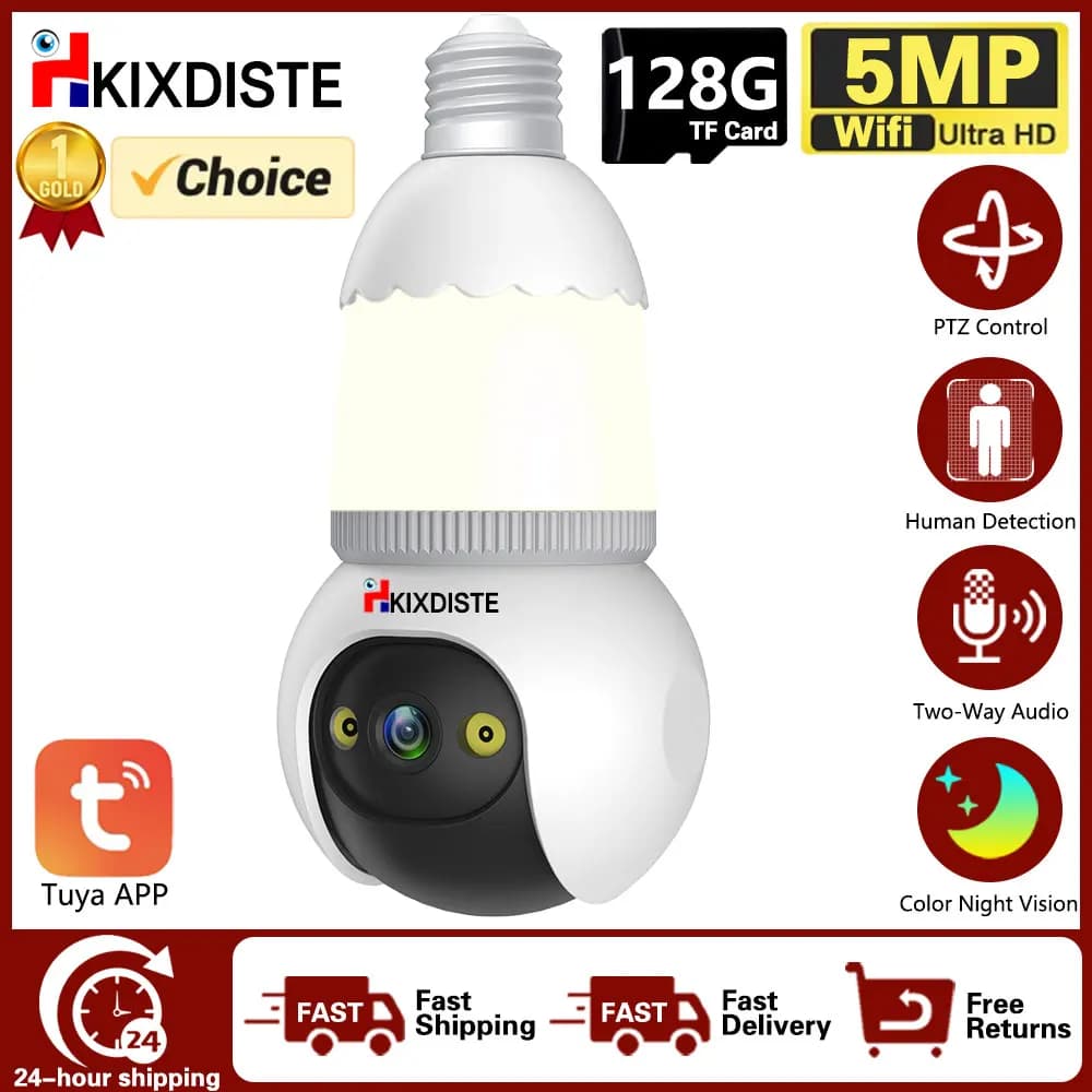 5MP Wifi IP E27 lampadina telecamera visione notturna Audio bidirezionale lampadina illuminata Baby Monitor videocamera di sorveglianza vista remota