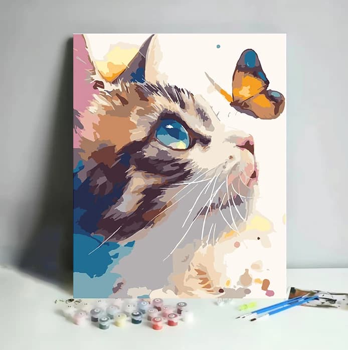 Cute Animal Kitten Diy Painting Kit For Adults,Number Painting Canvas Acrylic Painting Custom Paint By Number Fill Color