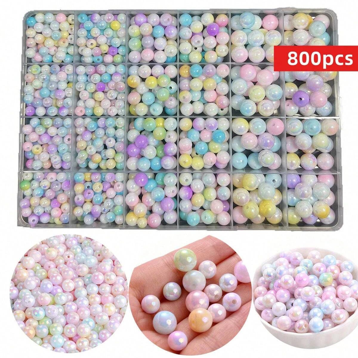 Set di 800 Perline Acriliche Colorate AB in Varie Dimensioni (6mm/8mm/10mm) per Creare Braccialetti di Coppia e Accessori per Gioielli Fai-da-Te