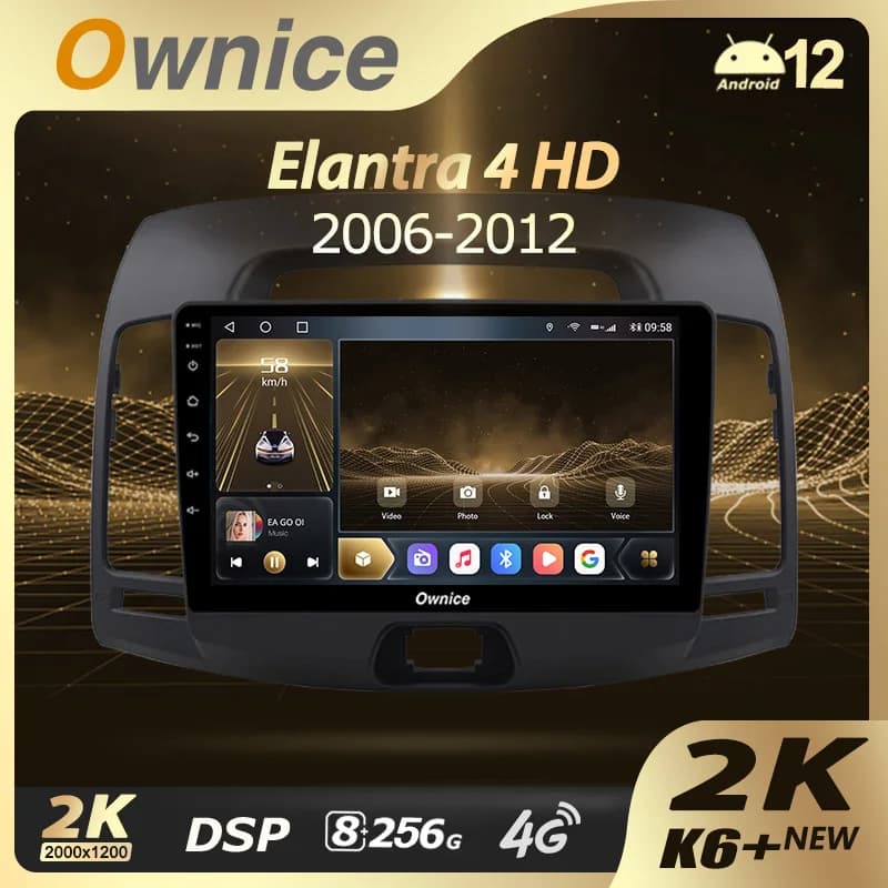 Ownice K6 + 2K per Hyundai Elantra 4 HD 2006 - 2012 Autoradio Lettore video multimediale Navigazione GPS stereo Android12 No 2din DVD