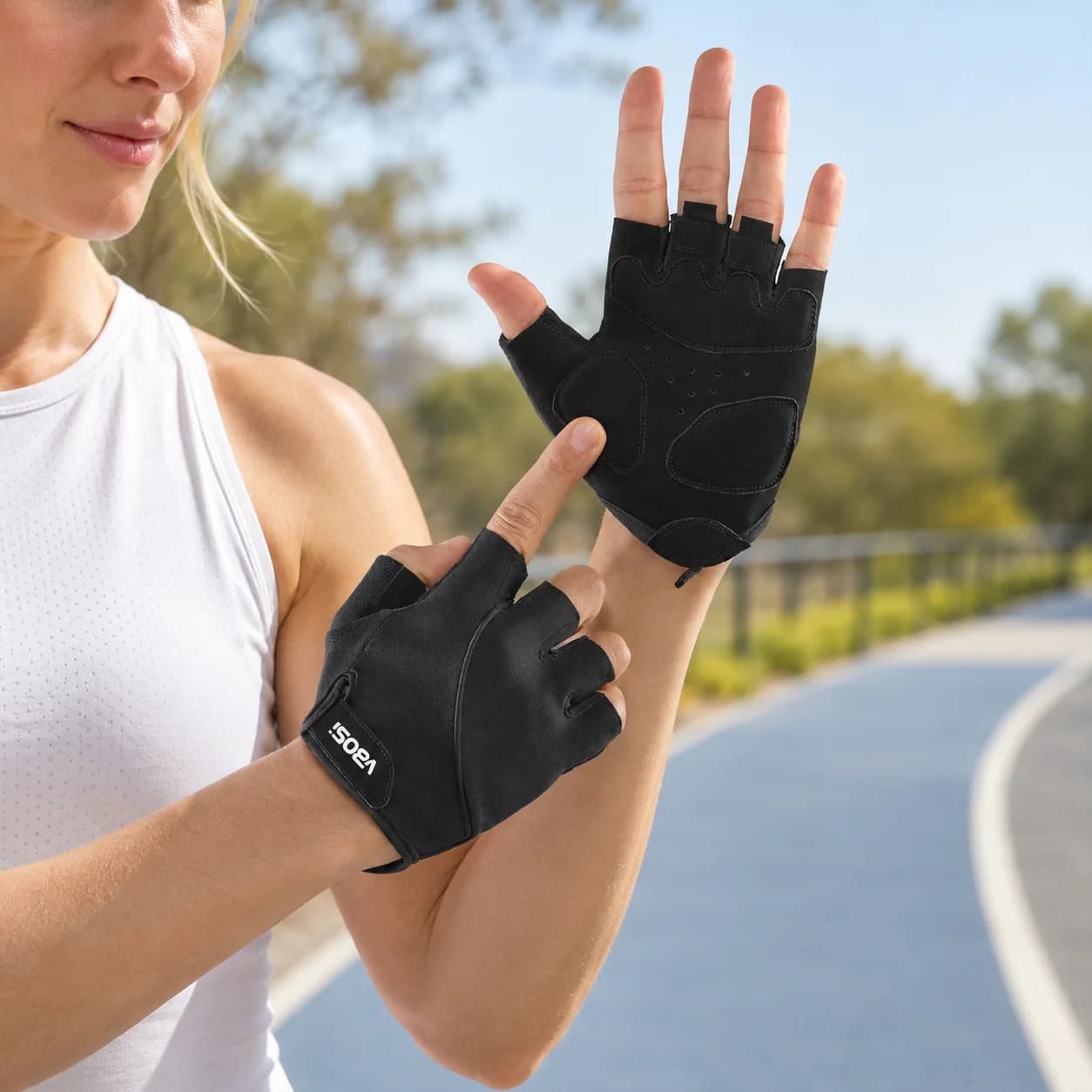 1 Pair Gloves, Men and Women Half Finger Gym Gloves, Adjustable Textured Grip, Thick Silicone Palm Pads for Cycling Driving