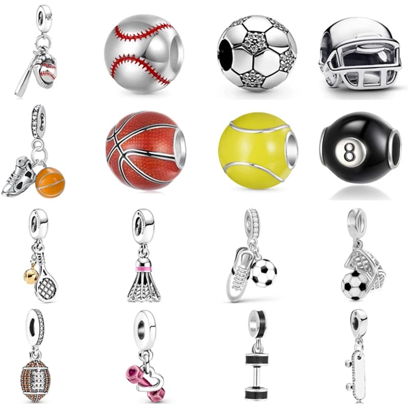 NEW football basketball tennis handlebars pendant the charm branello suitable for original European silver bracelet jewelry gift DIY for women
