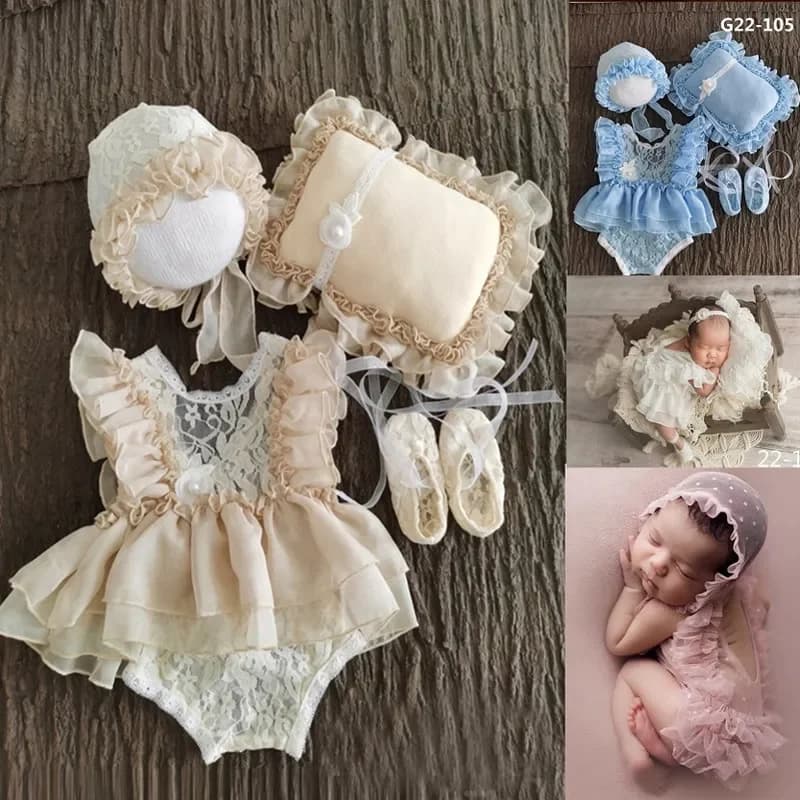 Puntelli per fotografia neonato Cappello per bambina Scarpe Pagliaccetto in pizzo Tute Abiti Abbigliamento fotografico Fotografia Accessori per costumi da ragazzo