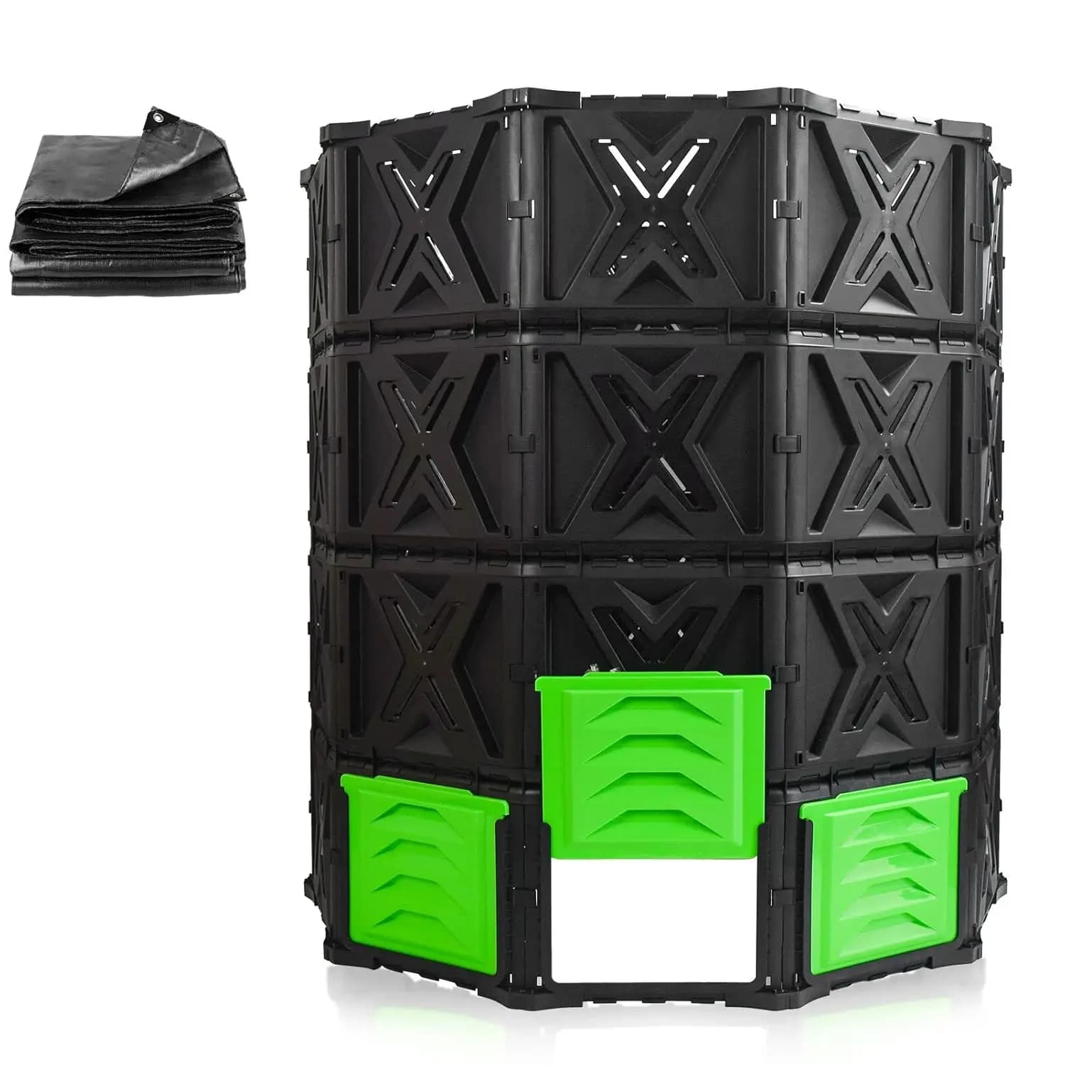Compostiera da Esterno XXL 720L, Montaggio Semplice Senza Viti, Robusta e Durevole, con Sportello Verde, Personalizzabile