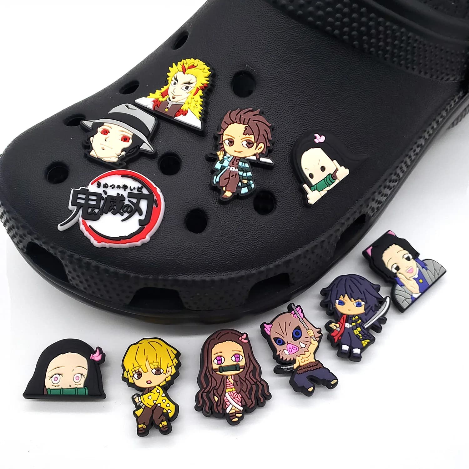 11pcs Set Demon Slayer Cartoon Anime Kamado Nezuko Tanjiro Figures Diy Decorative Buckles For Sandals Accessories Gift