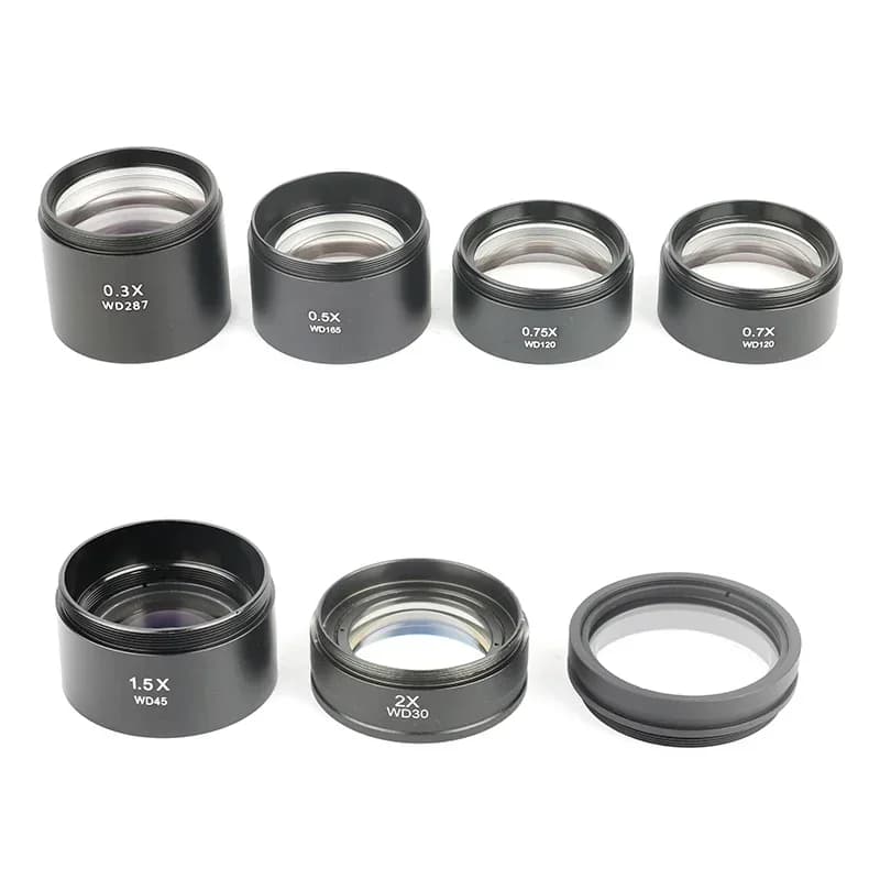 0.3X/0.5X/0.7X/0.75X/1.5X/2X Microscopio stereo binoculare trinoculare Obiettivo ausiliario M48 Montaggio Barlow Glass