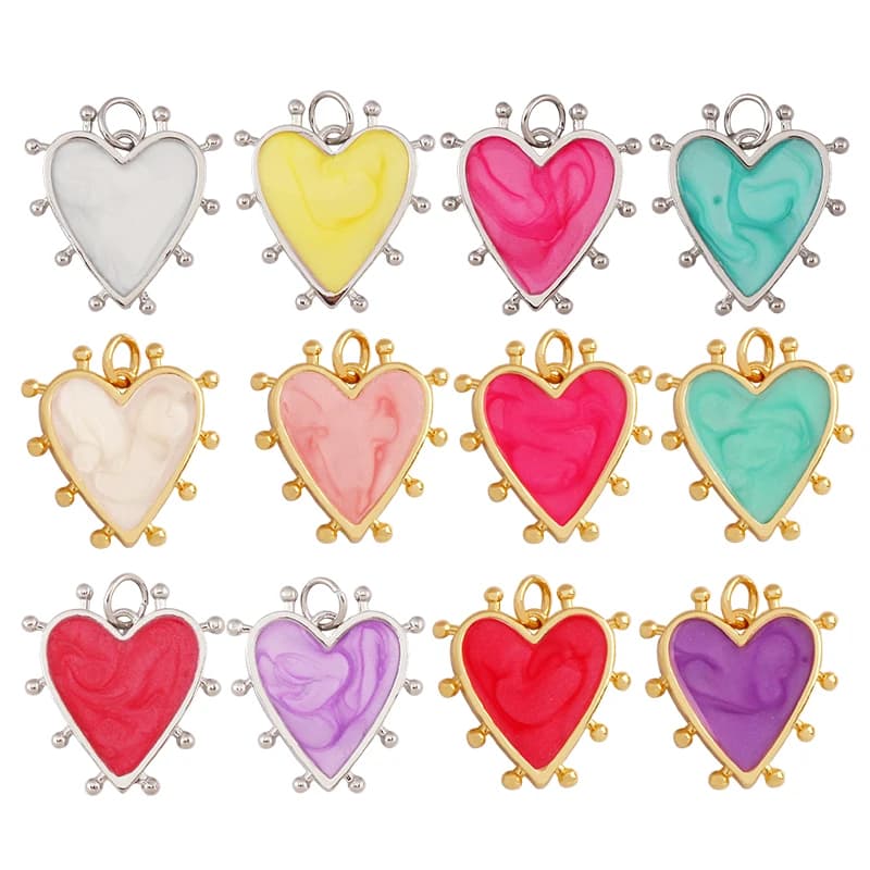 Fashion Enamel Red Heart Charm Pendant,Real 18K Gold Plated Zircon Necklace Bracelet Pendant Handmade Jewelry Accessories L49