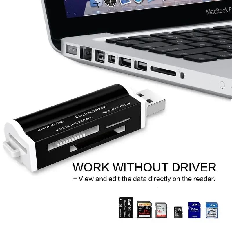 Lettore di Schede Micro SD 4 in 1, Adattatore USB per Schede di Memoria Flash, Compatibile con Memory Stick Pro Duo, Micro SD/T-Flash/M2/MS SD