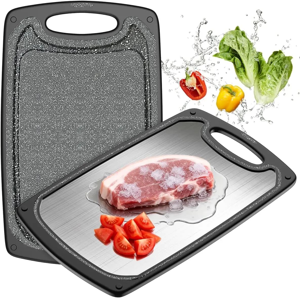 Double Sided Cutting Board Stainless Steel and Plastic 15x10 Non Slip Dishwasher Safe with Juice Groove