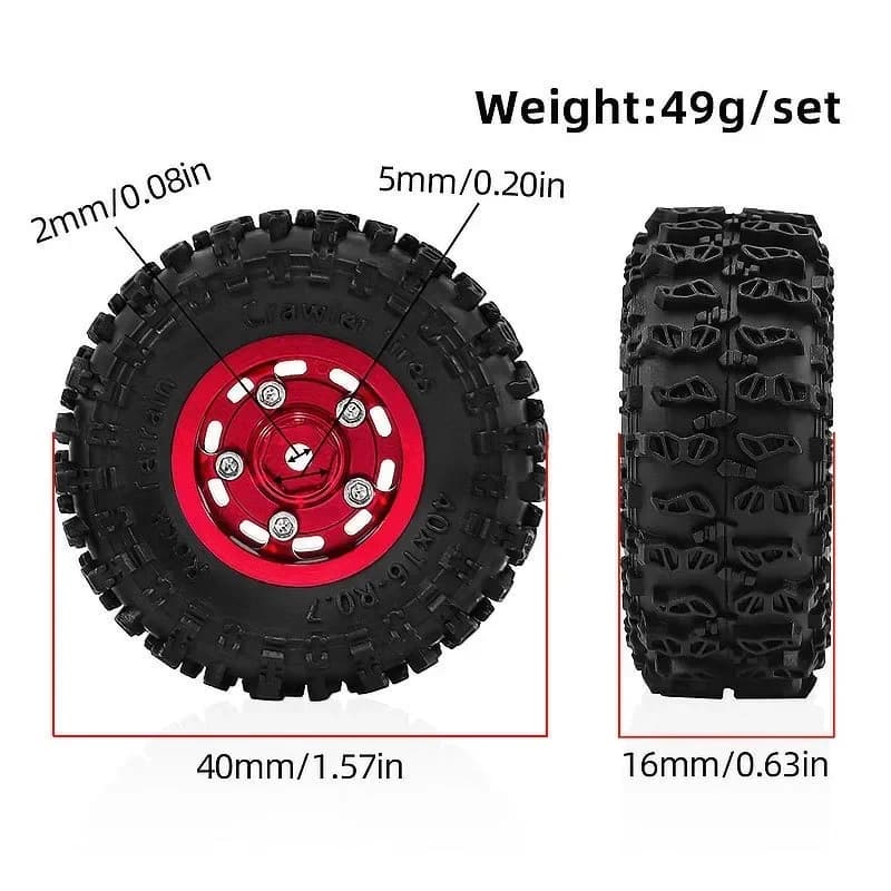 Set di 4 Ruote e Pneumatici Beadlock in Metallo da 40mm (0,7 Pollici) per Auto RC Crawler 1/30 SCX30 Ascent-32, Parti e Accessori di Aggiornamento
