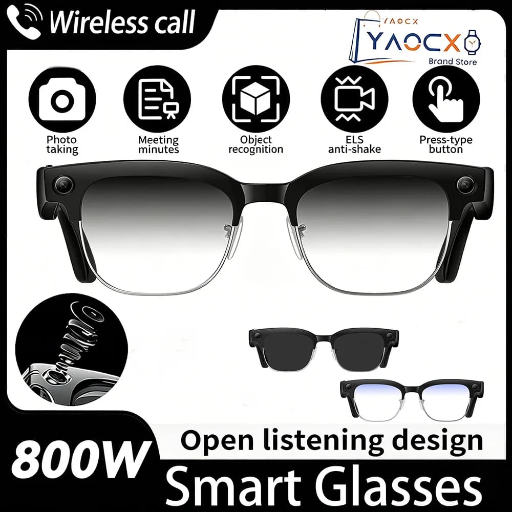 2026New 800W Pixel Camera Smart Glasses Men Video Recording AI Photo Recognition Bluetooth Call Voice Translation Sunglasses Man