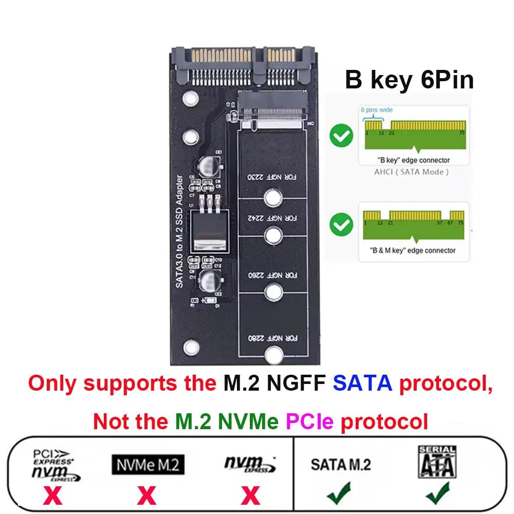 Convertitore scheda adattatore M.2 NGFF SSD a SATA 3 3.0 Protocollo chiave B&M Unità disco a stato solido 2230 2280 2242