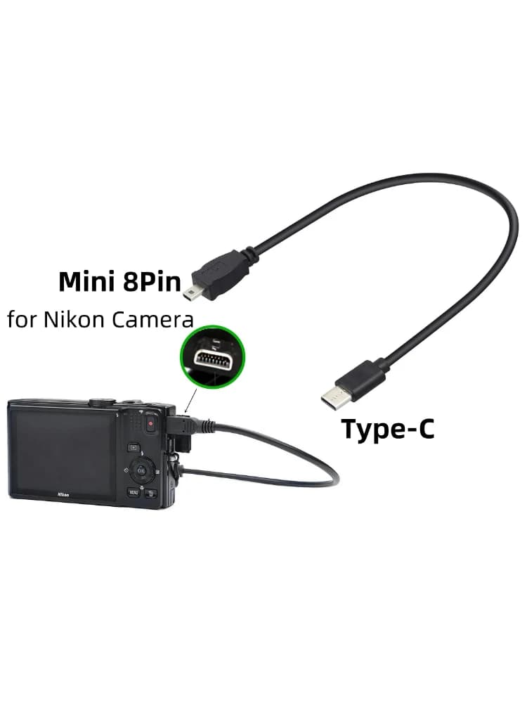 Rechargeable cable for image transfer from type C to Mini 8 pin USB Data Cable C UC-E6 UC-E16 UC-E17 to select DSLR cameras Nikon Coolpix/ DSLR