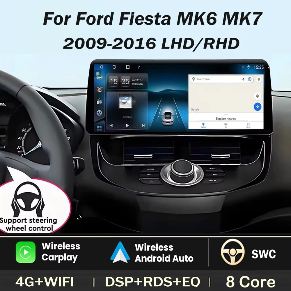12.3 inch For Ford Fiesta MK6 MK7 2009 2010 2011 - 2016 LHD RHD Multimedia Video Player Car Radio Android GPS wireless Carplay