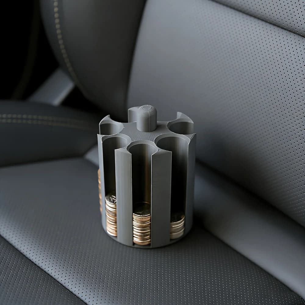 Organizzatore per monete da auto, cilindrico con 7 scomparti per monete da un dollaro americano, adatto a portabicchieri standard, 1 pezzo