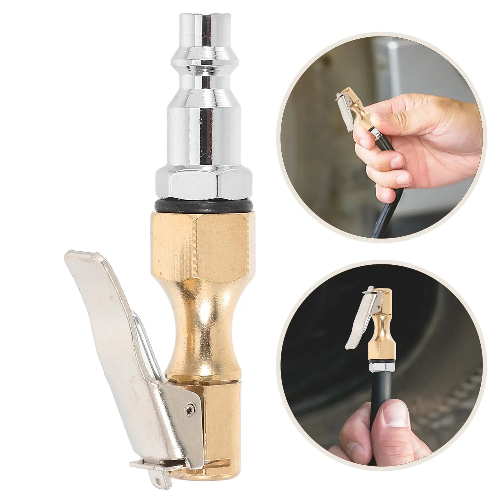 Adattatore per Gonfiaggio Pneumatici con Attacco Rapido in Ottone Resistente, Filettatura Americana, Ugello Autobloccante per Pressione Pneumatici Auto