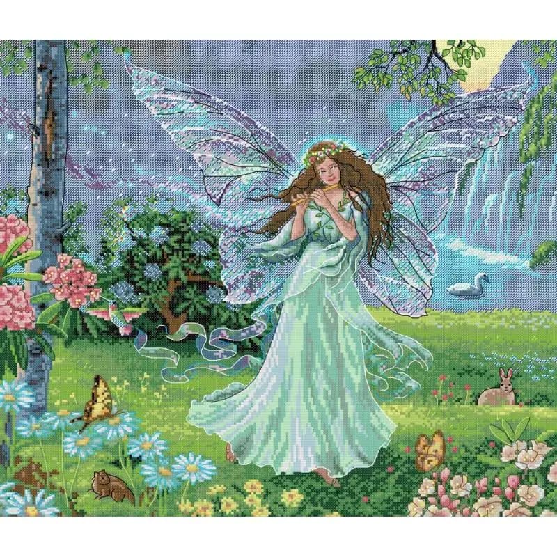 Blue Butterfly Fairy Cross Stitch Cartoon Character Pattern ricamo Aida 14 11 16ct kit da cucito in tessuto stampato su tela bianca