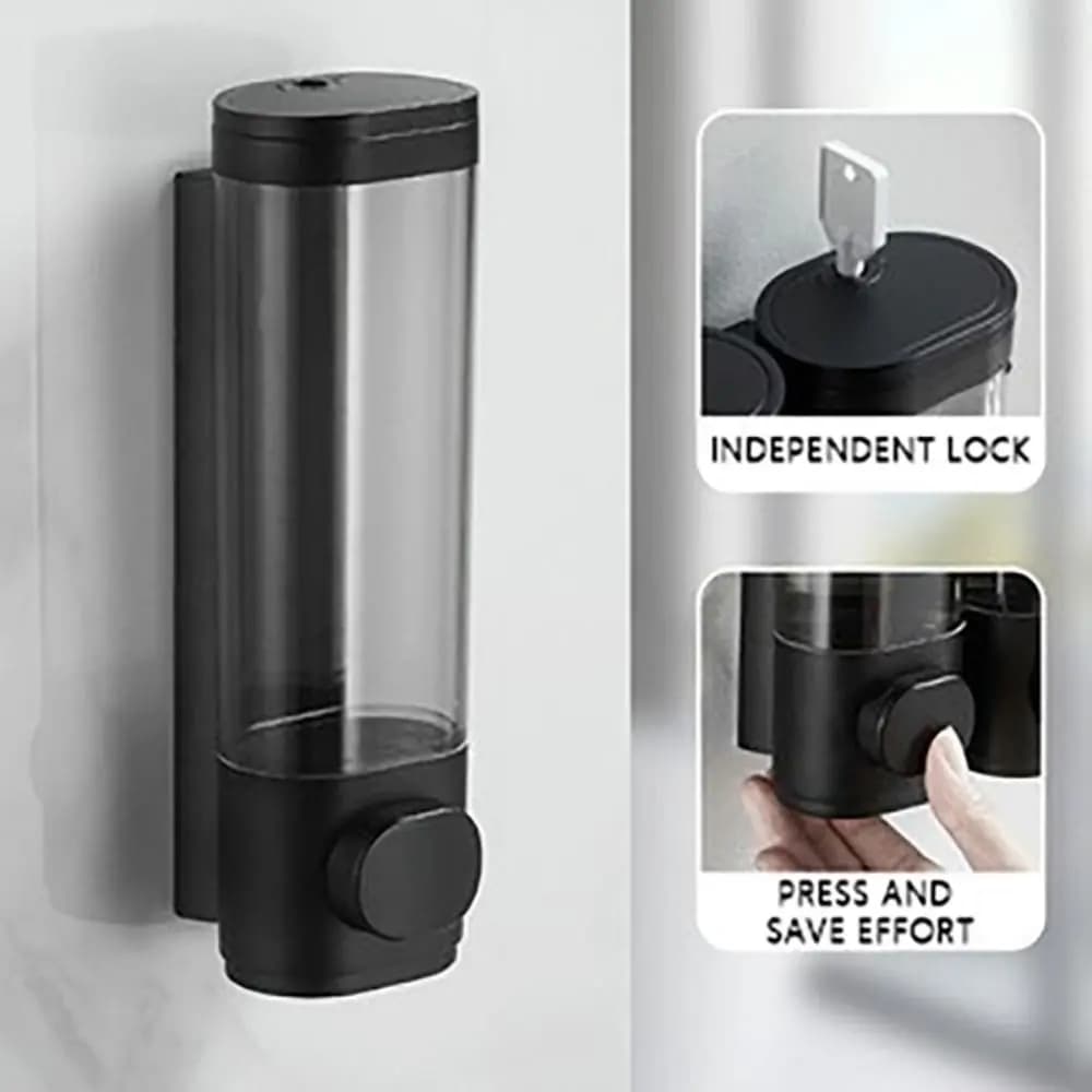 Dispenser di Sapone Manuale in Plastica ABS Durevole Bianco e Nero Montato a Parete per Shampoo e Gel Contenitore per Sapone Liquido per Bagno