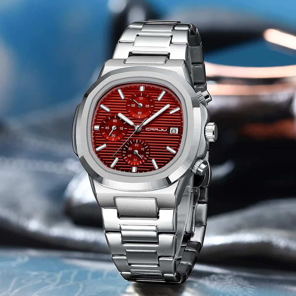 CRRJU Men's Watch Brand Sport Chronograph Wristwatches for Men Quartz Watch With Stainless Steel Strap Luminous Hands
