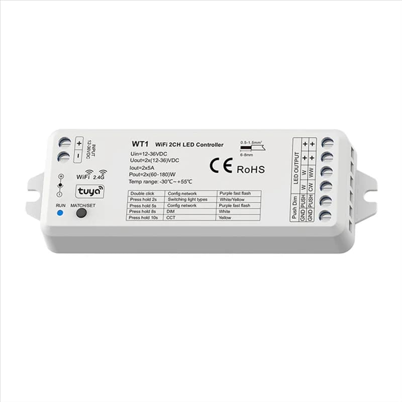 ELECT-TUYA Kit controller dimmer Wifi 2.4G per strisce LED 2CH - WT1 12V 24V 36V CCT Modulo telecomando dimmer intelligente