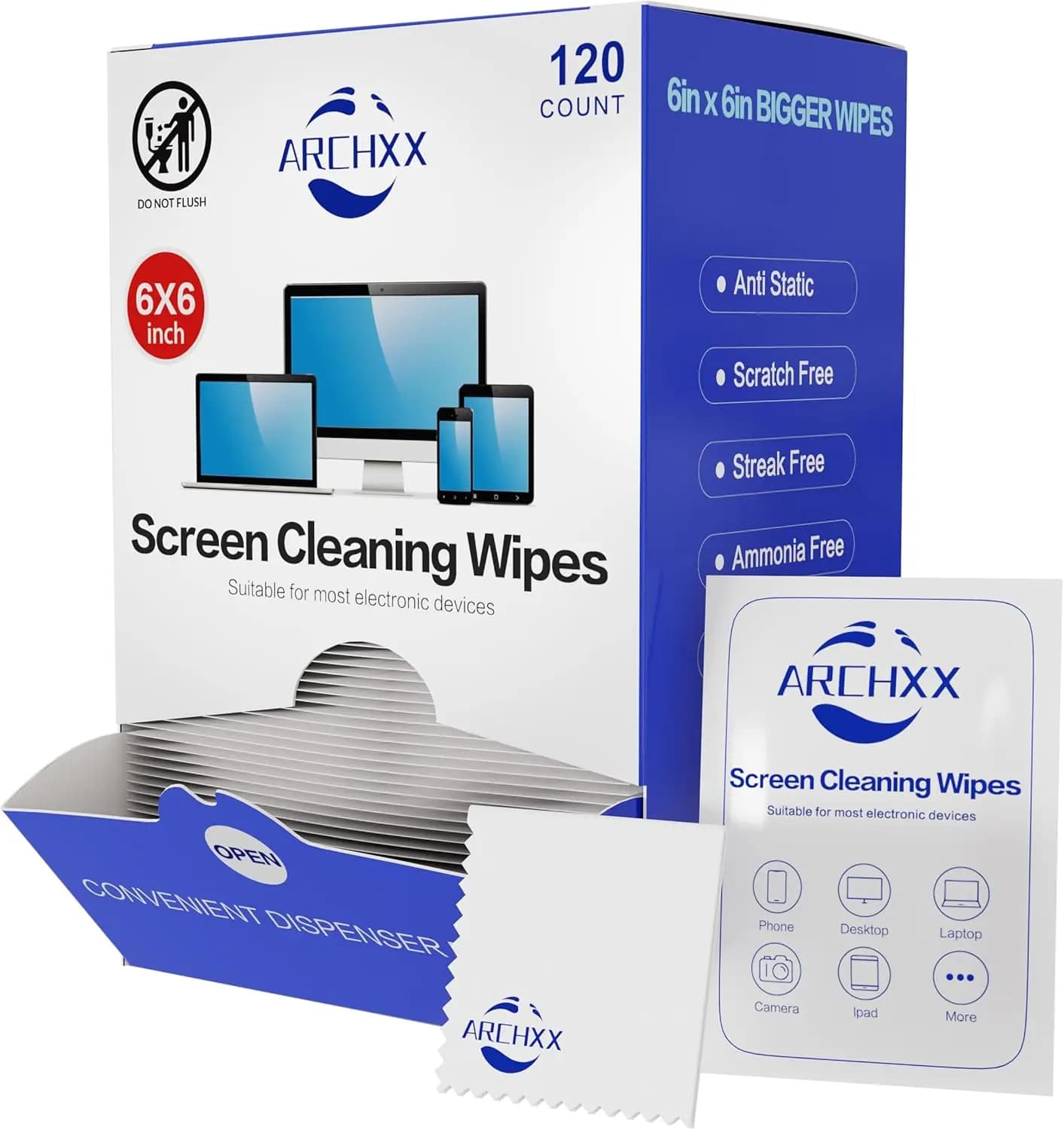 120 6x6 wet wipes for cleaning electronic device screens, laptop, tablet, phones, monitor