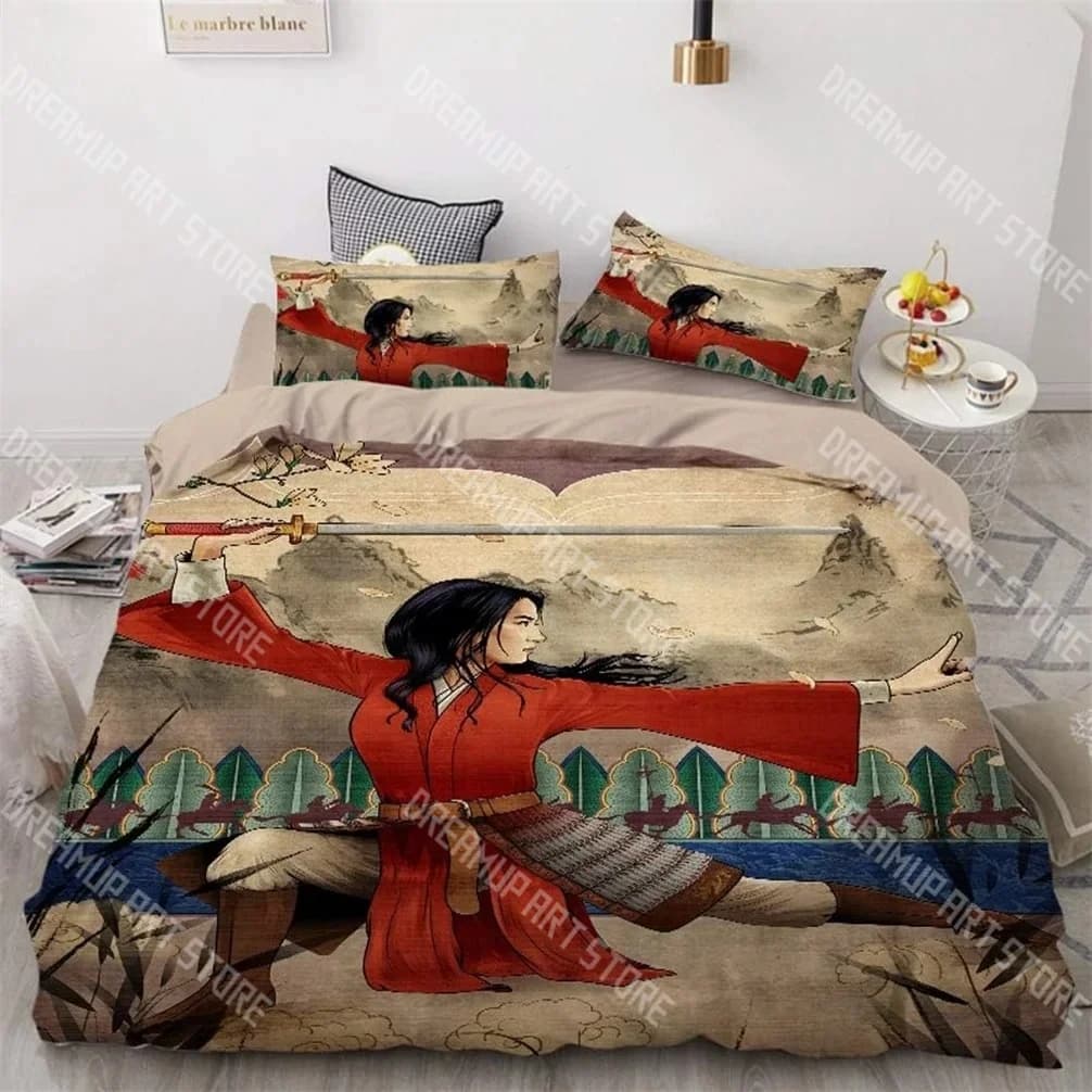 Fashion Mulan Cartoon Bedding Set Single Twin Full Queen King Size Bed Set Kids Bedroom Duvetcover Sets Bed Sheet Set