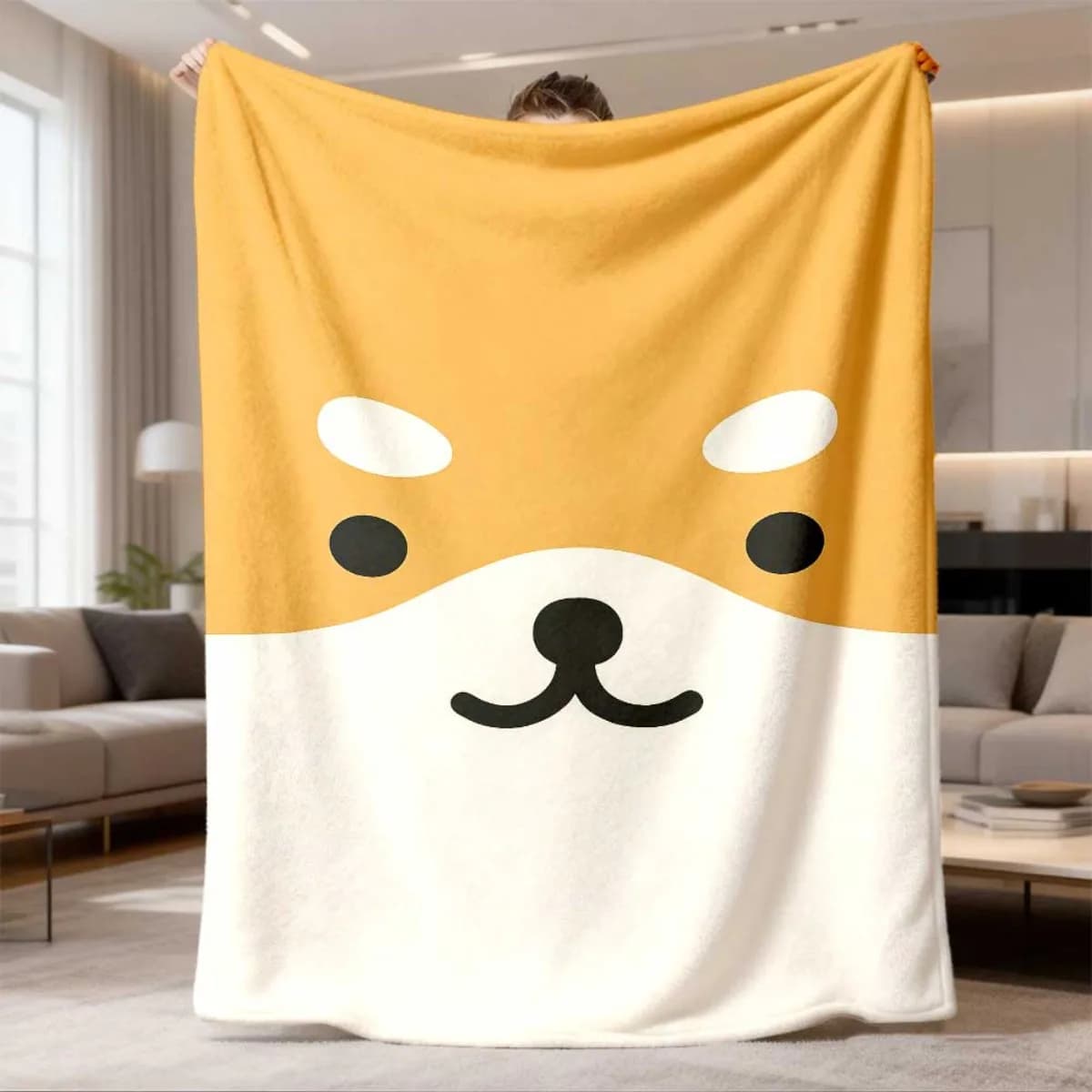 Throw Blanket Cute Shiba Inu Face Print Minimalist Animal Design Soft Cozy Wrap For Dog Lovers Bedroom And Playful Home Decor