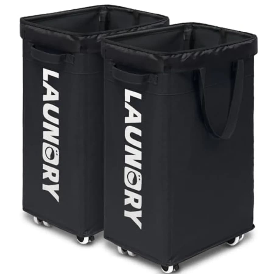 Basket with Wheels, Pack of 2, 75L, Basket with removable bags, Foldable Basket for Angles