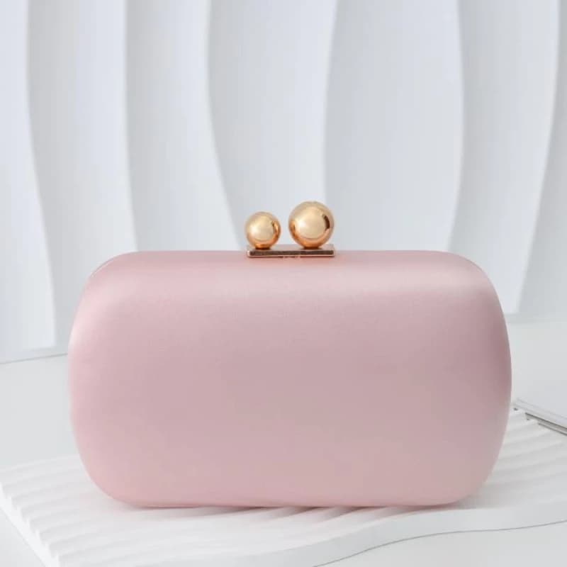 Elegant Silky Satin Evening Purses Women's Two Gold Closure Glossy Clutch Bags Wedding Party Bridemaid Cloth Pearl Pink Handbag